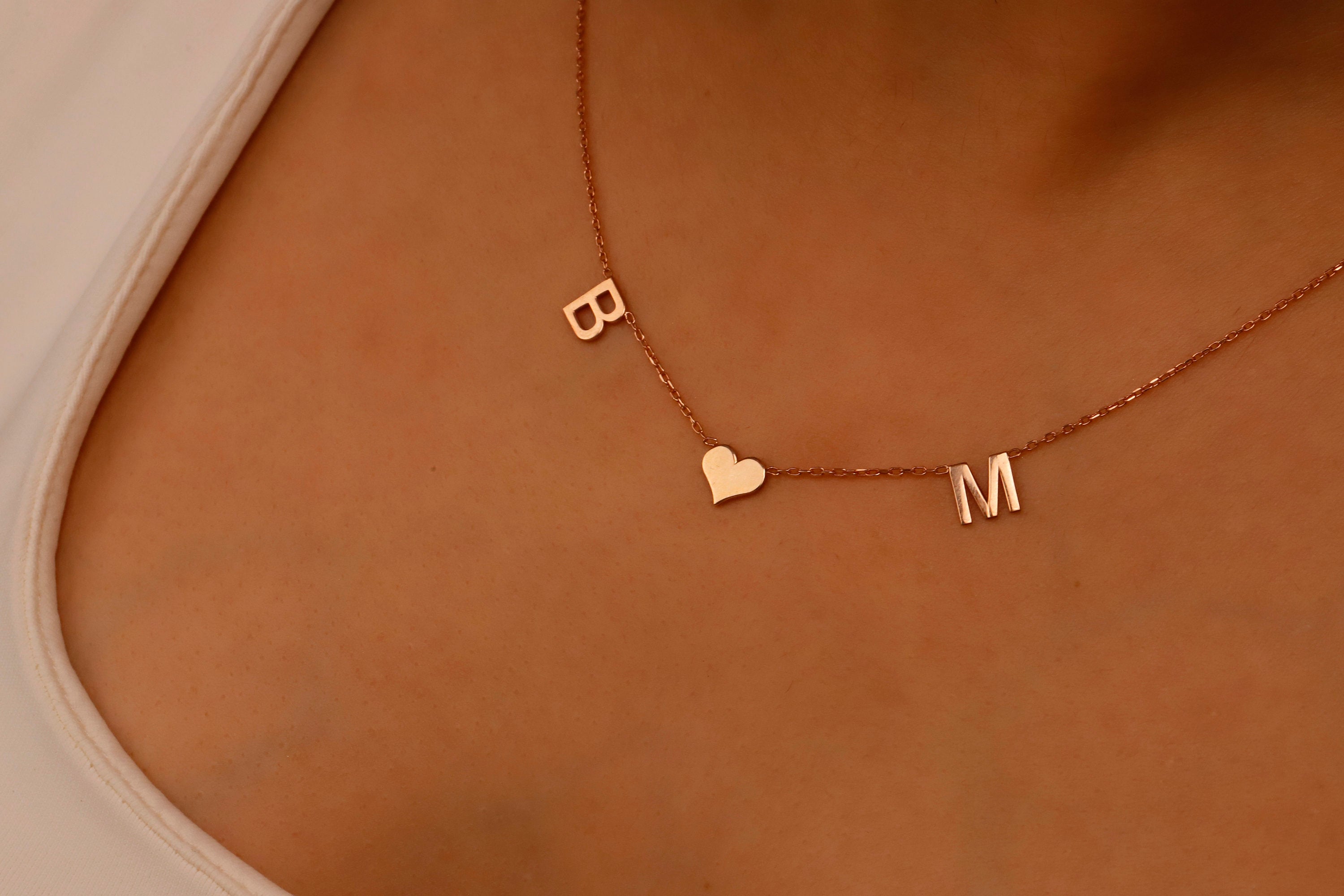 Initial Heart Necklace | 14K Gold Letter Pendant | Delicate Personalized Jewelry for Women